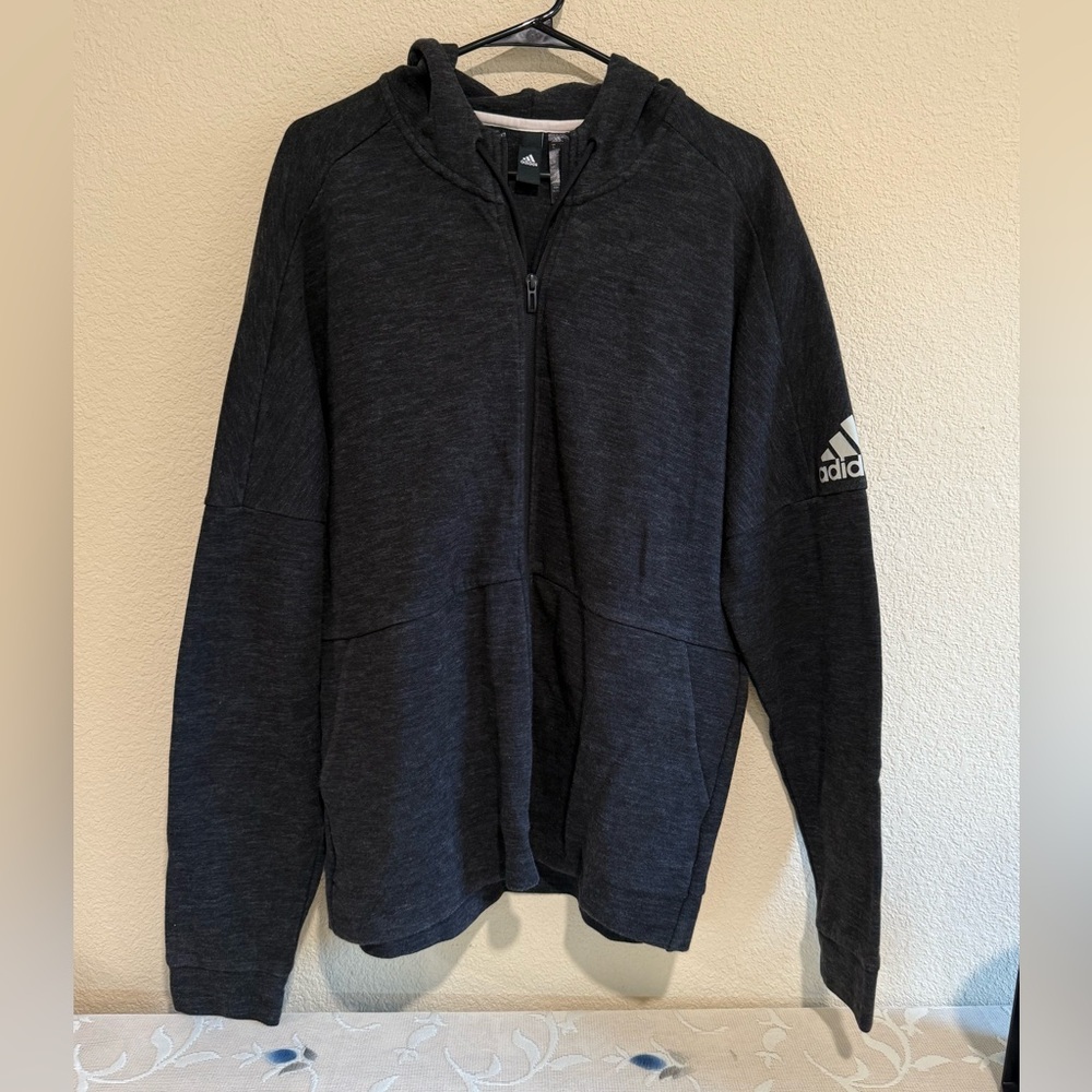 Adidas Men's Charcoal Zip-Up Hoodie